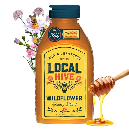 Local Hive Wildflower Raw & Unfiltered 16 oz | 100% Pure U.S. Honey | Natural Sweetener Sourced from American Bees & Beekeepers | Premium Wildflower Blend | Ideal for Tea, Baking & Cooking