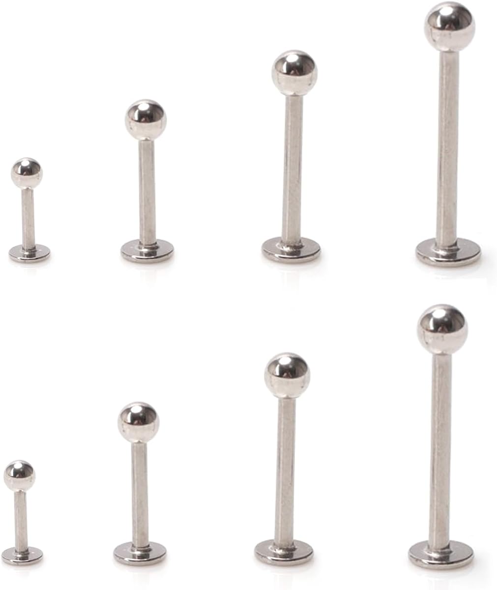 VANANA 8 Pieces Internally Thread Labret Lip Stud, Stainless Steel Ear Cartilage Tragus Helix Piercing Lobe Earrings for Men Women, 3mm Ball 681012mm