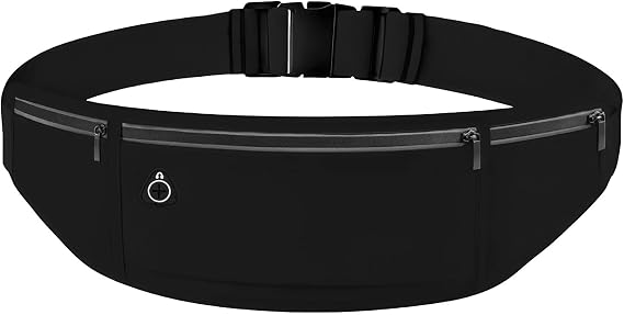 Running Belt, Waterproof Waist Bag with Reflective Strips Adjustable Waistpacks with Headphone Jack Fit Smartphone Up to 7.2 inch for Workouts Outdoor Activities (Black)