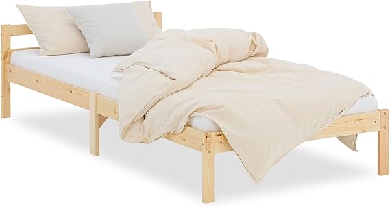 Homestyle4u Bett 90x200 mit Lattenrost Holz Kiefer Natur Holzbett Bettgestell Einzelbett Gästebett Massivholzbett Schlafzimmer Artikel 888
