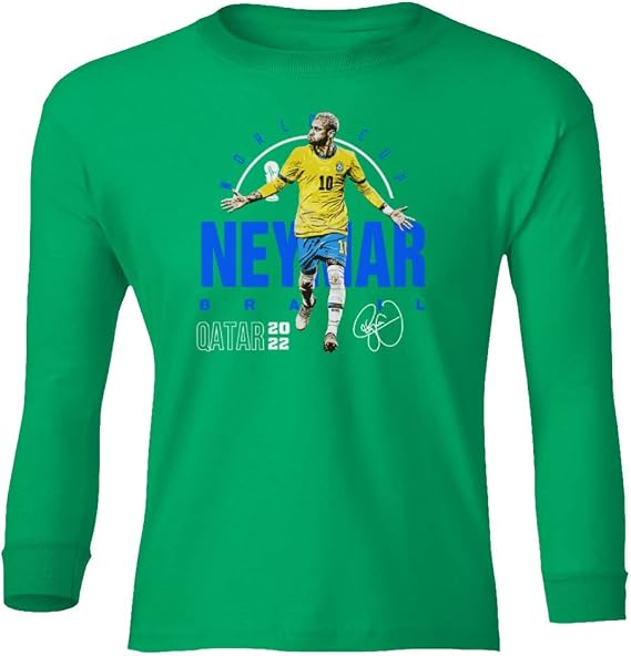 World Soccer 2022 Neymar 10 Brazil Football Fans Youth Long Sleeve T-Shirt