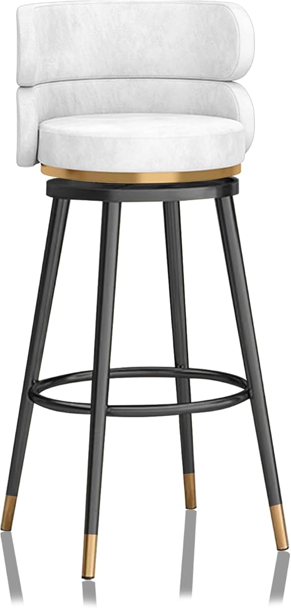 Swivel Counter Stool, Modern Barstool with Back and Footrest, Velvet Bar Stools for Kitchen Island Restaurants, Seat Height 65cm, 1PC, White