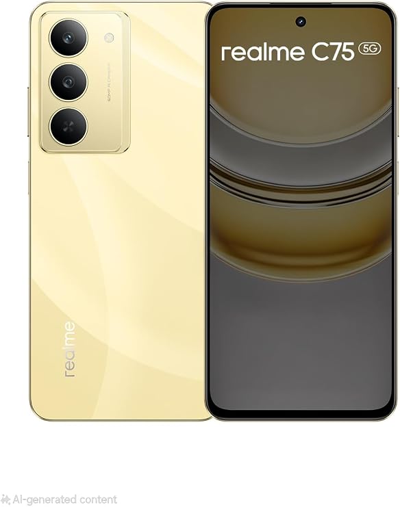 realme C75 5G Smartphone, 8GB RAM + 128GB Storage | 6.67" IPS LCD 120Hz Display | 32MP Rear & 8MP Front Camera | 6000mAh, 45W Fast Charging | Dual SIM, Android 15, 12M (Gold)