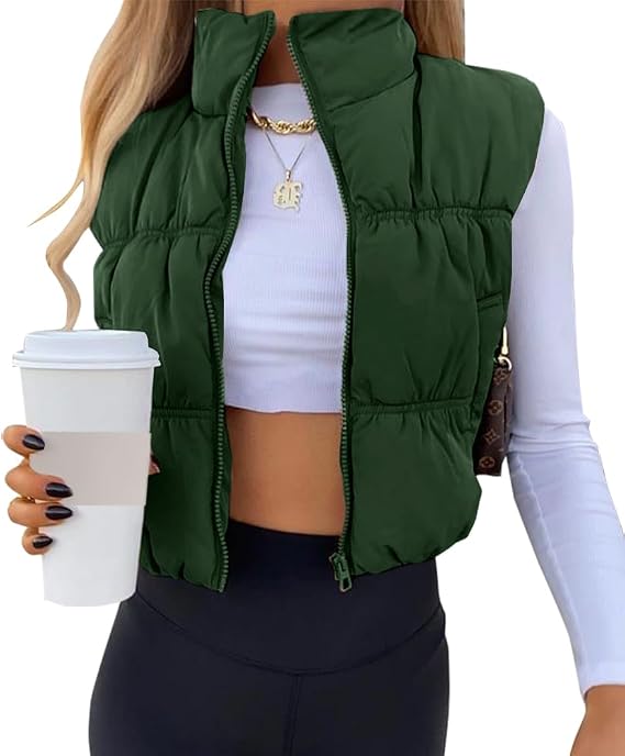 SySea Women's Crop Puffer Vest Zip Up Sleeveless Outerwear Padded Coat | Lightweight Winter Warm