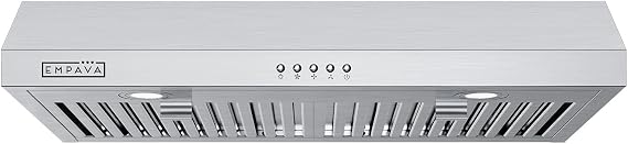 Empava Ductless Under Cabinet Range Hood 30 Inch, Convertible Ducted (Rear/Top Vent), 300 CFM, Push Button Plug in, Stainless Steel