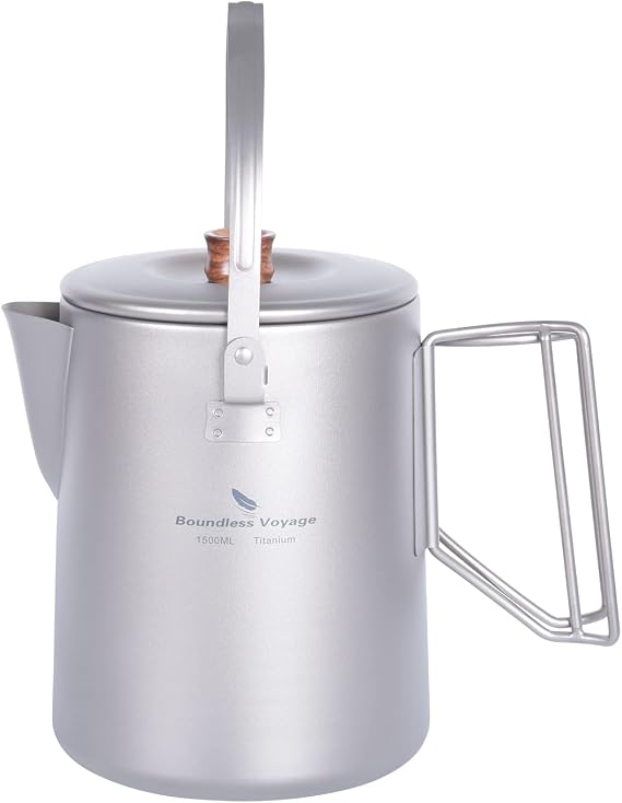 Boundless Voyage Titanium Kettle Campfire Stovetop Tea Pots 1.5L 3128D | Fast Brew Kettle Camping Coffee Pot Barista Kettle Coffee Maker for Traveling, Hiking Outdoor Cooking, Capacity 50 Fl.Oz
