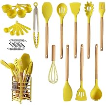 hecef Combo, 13 Pieces Kitchen Knife Block Set with Wooden Block Orange, 32 PCS Silicone Cooking Utensils Set Yellow