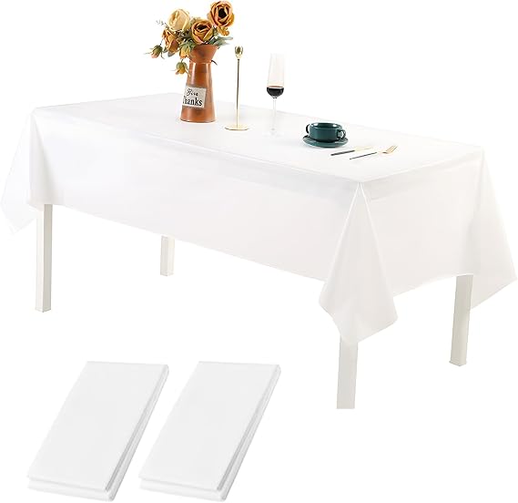 2 Pack White Plastic Tablecloth, 137 x 274 cm Thickened Disposable Table cloth Rectangle Table Cover for Parties, Leakproof & Durable