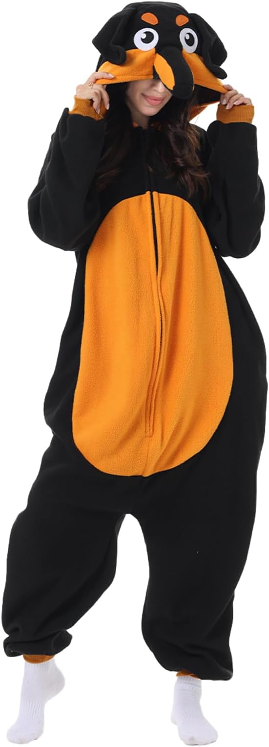 Adult Onesie Dachshund Costume Dog Unisex Halloween Cosplay Plush Animal Homewear Pajamas Sleepwear for Women Men
