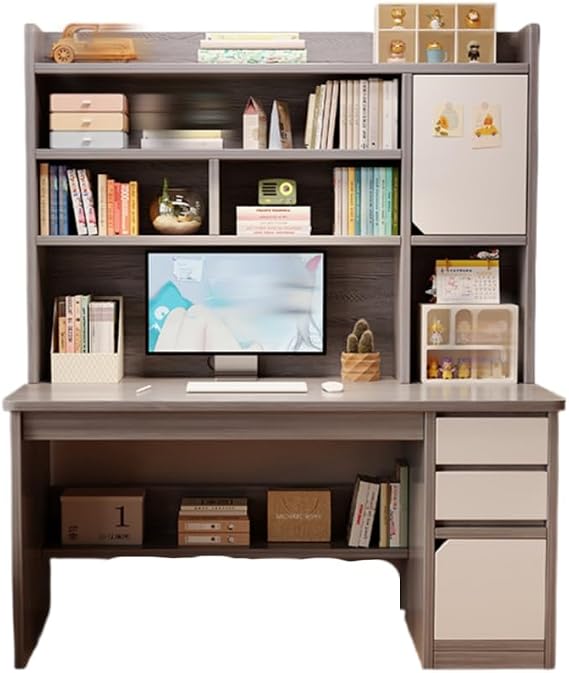 Modern Home Office Desk with Storage Shelf, with Hatch and Bookcase, Writing Desk Study Table Workstation with Drawers and Shelves, Computer Desk, Multifunctional, Fashionable, Simple, Easy to
