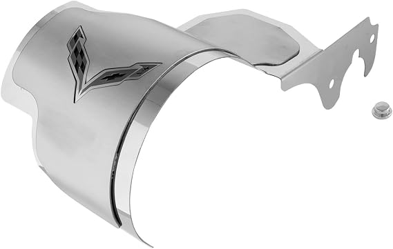 Blue Oval Industries 2014-2019 C7 Corvette Alternator Cover w/Crossed Flags Polished Stainless Steel