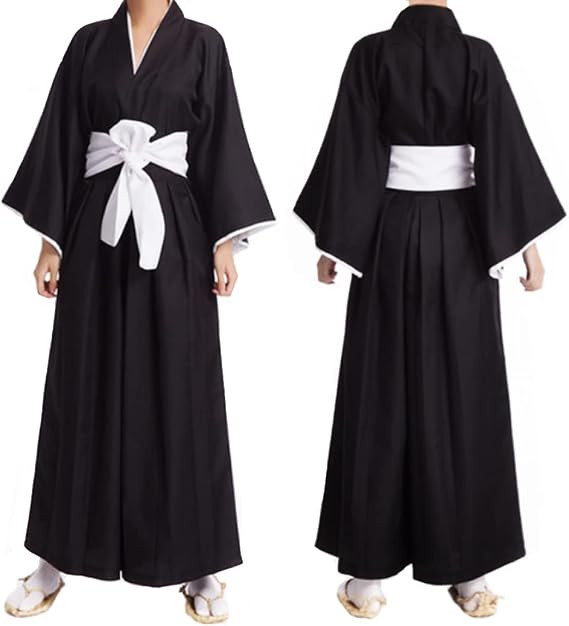 MEADOO Adult Anime Black Robe Cloak Cosplay costumes Japanese Traditional Samurai Uniform Kimono outfit Halloween outfits