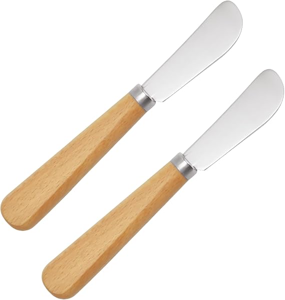 LacusMare Butter Knives Set of 2, Beechwood Handle, Durable Stainless Steel Blade, Butter Knife for Smooth Spreading Butter Cream Cheese Jam, Ideal for Bagels, Sandwiches, Butter Knife Spreader 7 Inches