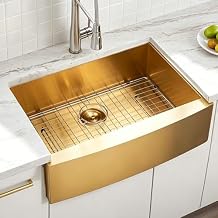 SHACO Gold Farmhouse Sink, 33 Inch Gold Stainless Steel Single Bowl Apron Front Undermount Farm Kitchen Sink with Accessories