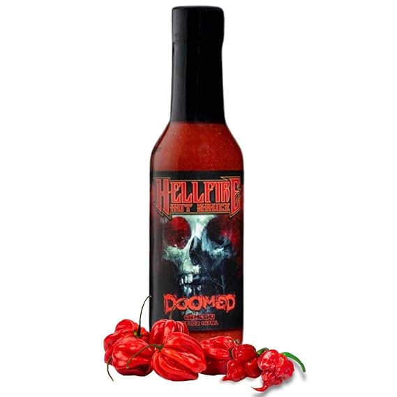Hellfire Doomed Hot Sauce, Hottest Sauce in the World, Spiked with 6.66 Million SHU Natural Pepper Extract, Lab tested at 2.79 Million SHUs for an EXTREME HEAT Experience, 5 oz.
