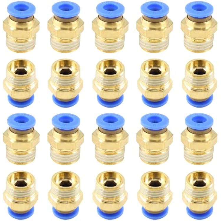 20 PCS Male Straight Push to Connect Fittings, 6mm Tube OD x 14 NPT Thread, Pneumatic Connectors Air Line Fittings