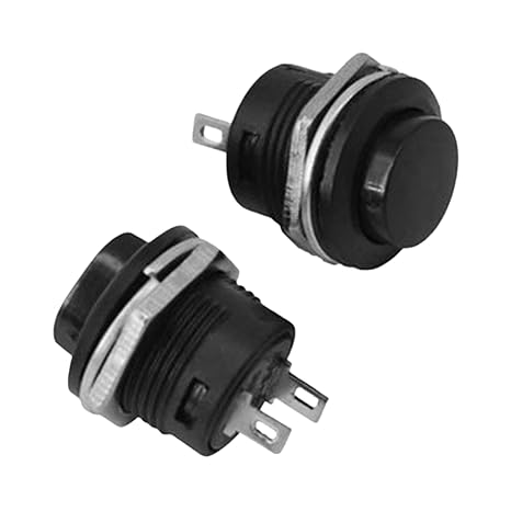 2 Pcs 12V Momentary Push Button Switches, for Car Horn Screen Wash | 2 pack 12v momentary push button switches, black plastic housing, fits 12mm mounting holes