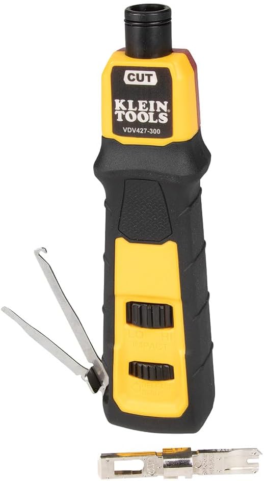 Klein Tools VDV427-300 Impact Punchdown Tool with 66/110 Blade, Reliable CAT Cable Connections, Adjustable Force, Includes Pick and Spudger