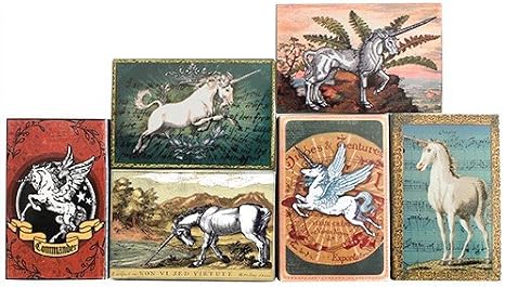 Set of 6 Unicorns Mini Matchbox Candle and Fireplace Wood Matches-Strike On-Box Matches
