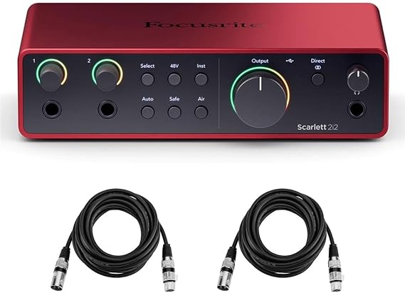 Focusrite Scarlett 2i2 4th Gen 2x2 USB Audio Interface Bundle with 2 H&A 6' XLR Cables