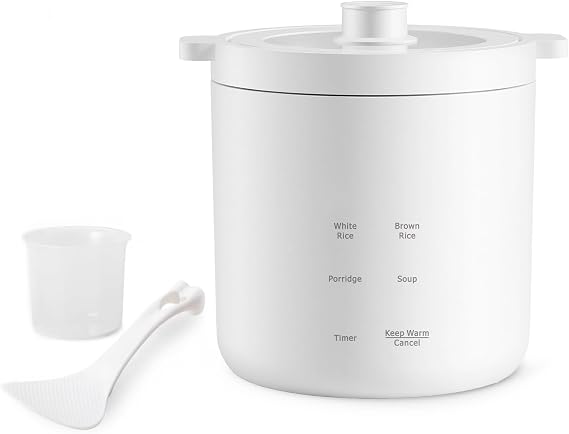 Mini Rice Cooker, Small Electric Cooker 2 Cup Uncooked with 4 Cooking Functions, Ceramic Rice Cooker with 24 Hour Preset, Heat Preservation, Anti Scald Carry Handle