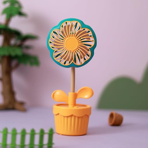 Mini Portable Fan, Handheld Fan, Cute Design Flower Pot Shape Personal Desk Fan, Lightweight USB Rechargeable Fan for Stylish Girl Women Travel Indoor Outdoor (Orange)