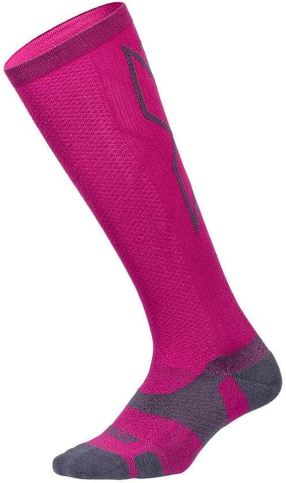 2XU Womens Vectr Full Length Socks, Hot Pink/Grey, 9-10 US