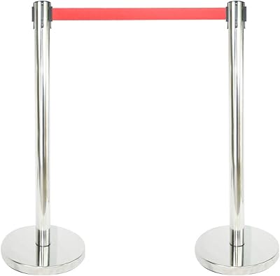 Mirror Stainless Steel Stanchions with RED Belt 2 PCS Set 36H  Wall Receiver