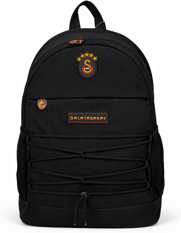 Galatasaray Lisanslı 3 Bölmeli Siyah İpli Sırt Çantası - Laptop Bölmeli Su İtici Kumaş