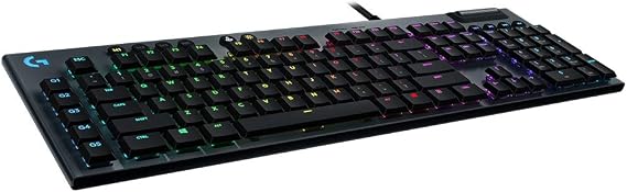 Logitech G815 LIGHTSYNC RGB Mechanical Gaming Keyboard with Low Profile GL Clicky Key Switch, 5 programmable G-Keys,USB Passthrough, Dedicated Media Control