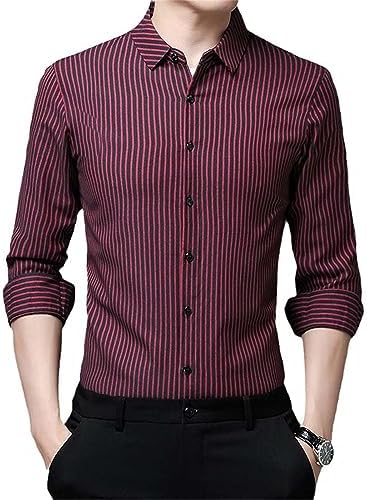 USTZFTBCL Striped Long-Sleeve Men's Shirt Korean Casual Dress Style