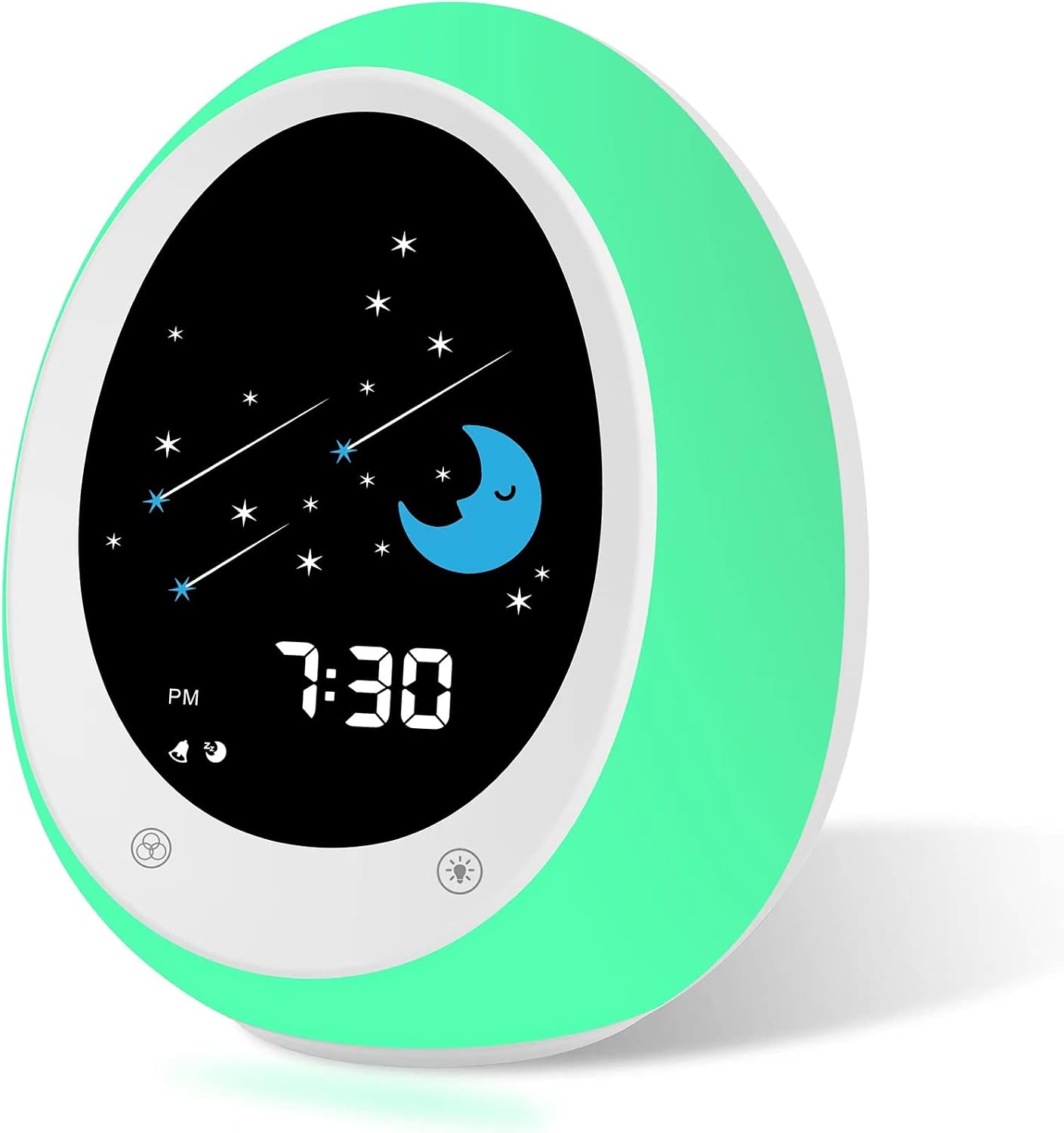 ANNNGUL Kids Alarm Clock, Toddler Sleep Training Clock with Sun & Moon, Sound Machine, Night Light, Time to Wake Grow Clock for Children, White, Y300