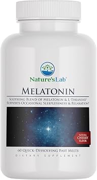 Nature's Lab Fast Melt Melatonin Tablets - 25 mg of L-Theanine + 6mg of Melatonin - 60 Count