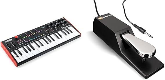 AKAI Professional MPK Mini Plus - 37 Key USB MIDI Keyboard Controller with 8 MPC Pads & M-Audio SP-2 - Universal Sustain Pedal with Piano Style Action, The Ideal Accessory for MIDI Keyboards