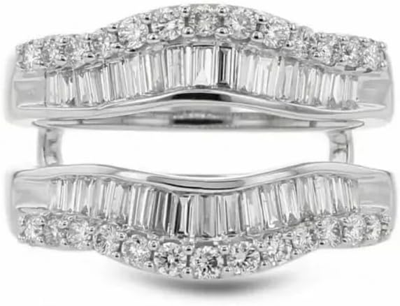 Round Shape Simulated Diamond Women's Wedding Enhancer Wrap Wedding Ring 14k White Gold Plated.