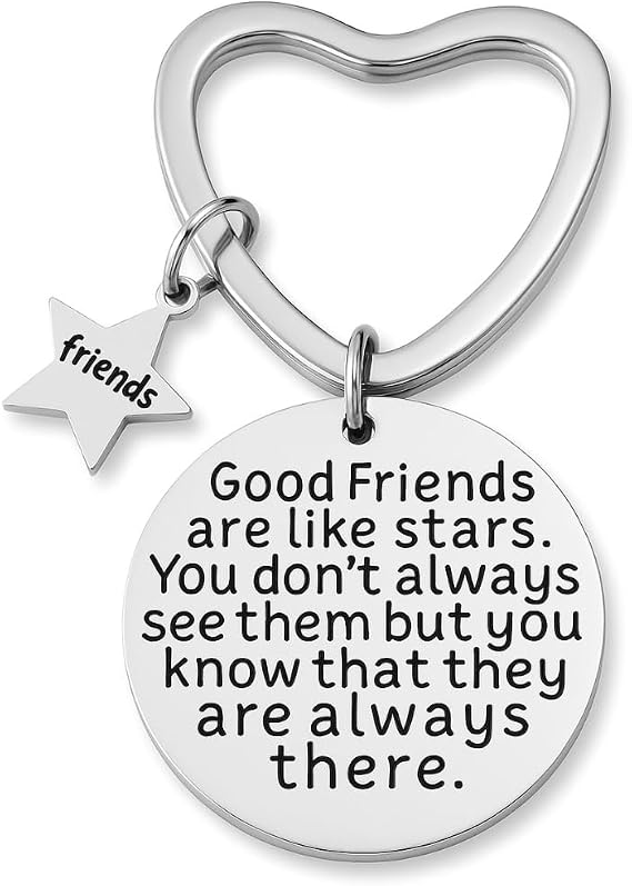 Infinity Collection - Personalized Friendship Heart Keychain - Good Friends Are Like Stars Engraved - Gift for Women