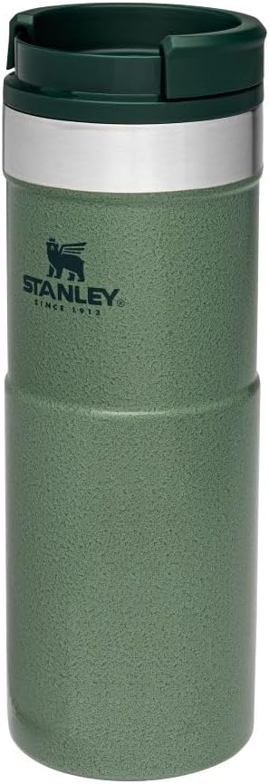 STANLEY NeverLeak Travel Mug .47L / 16OZ Hammertone Green Leakproof - Tumbler for Coffee, Tea & Water - BPA FREE - Stainless-Steel Thermo Cup - Rotating lid covers drink - Dishwasher Safe