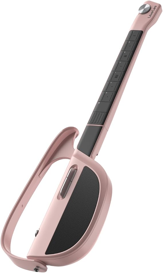 LiberLive C1 Stringless Smart Guitar, Foldable Travel Accompaniment Guitar, App Interactive Chord Sheets, Built-in Drum Machine & Bassline for Solo Performance, For Adults & Teens (Pink)
