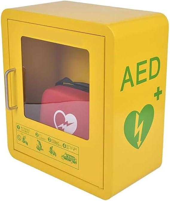 AED Defibrillator Storage Cabinet, Wall-mounted Steel AED Defibrillation Alarm Box, Rounded Corner Design for Greater Safety, Easy To Install, for Home Office Hospital School Hotel Public Places