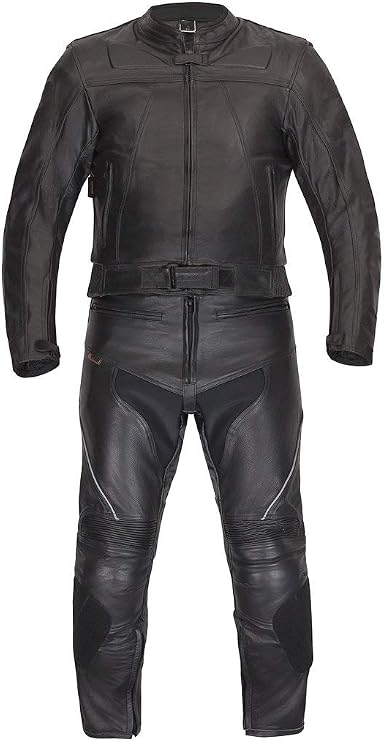 XLS Men's Two-Piece Black Genuine Leather Motorcycle Suit (50)