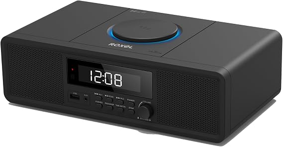 Roxel RCD-330BT All-in-One Compact Mini System with CD Player, USB Playback, FM Radio, BT Streaming, Headphone Jack and Wireless Phone Charging