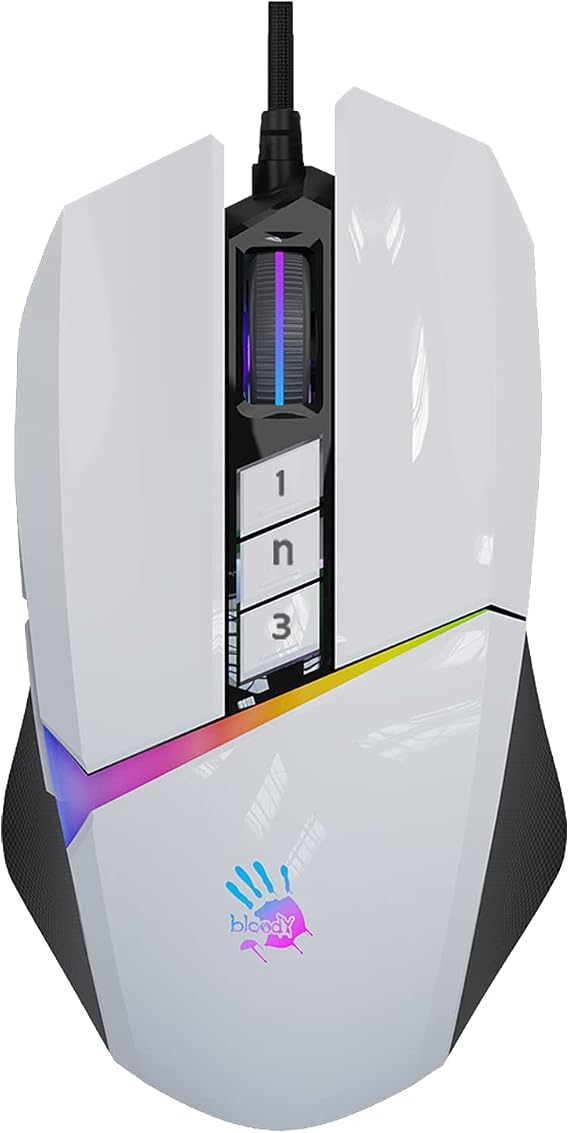 Bloody W60Max Wired RGB FPS Gaming Mouse, 10000 CPI, All Buttons Programmable, 2000Hz Report Rate, 250 IPS, 4M Onboard Memory (Pandawhite)