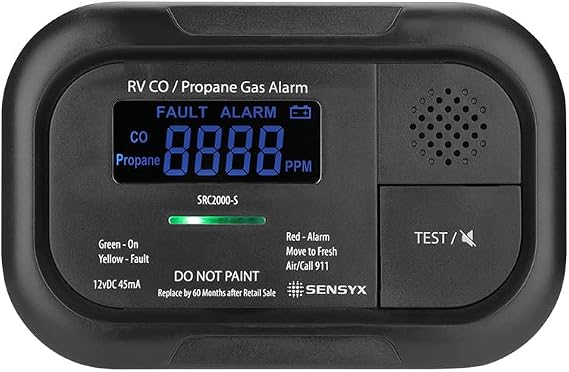 RV Carbon Monoxide & Propane Dual Gas Detector - Surface Mount - Hard-Wired DC 12V, Large LCD Display, 85dB Loud Alarm, Easy Reset/Test Button - Ultimate Safety for Your Adventures