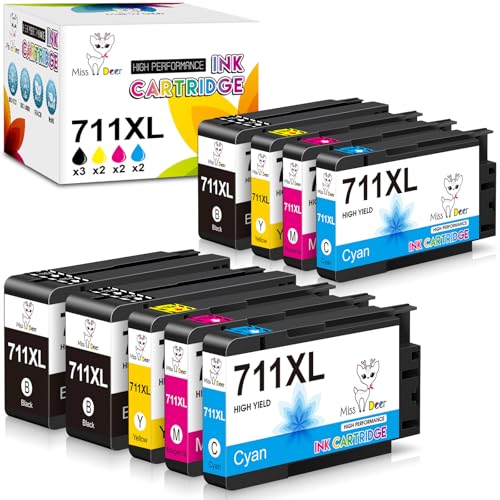 Miss Deer 711XL Ink Cartridges High Yield Combo Pack Replacement for hp 711 Ink Cartridges,Work for HP DesignJet T100 T120 T125 T130 T520 T525 T530 Printer80-ml BK  29-ml CMY 9 Pack