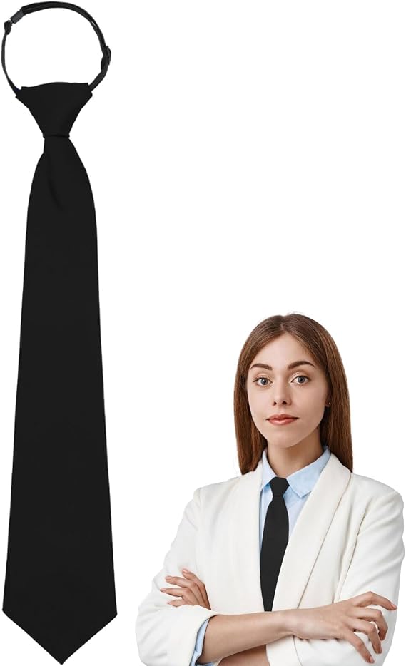 Luckyvestir Womens Tie Black Tie for Woman, Adjustable Pre Tied Clip on Ties for Women Girls, 14" Women Necktie Acessory