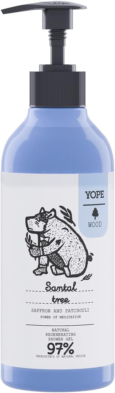 YOPE Natural Shower Gel | Saffron, Patchoula, Cardamon Extract | Folic Acid | Panthenol | Allantoin | Moisturising | 97% Natural Ingredients | Santal Tree 400ml