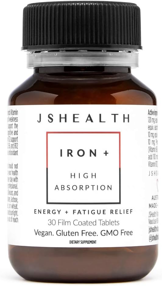 JSHealth Iron Supplement with Vitamin C. Ferrochel Iron Supports Energy Levels. Non-Constipating, with B Vitamins. By Nutritionist Jessica Sepel (30