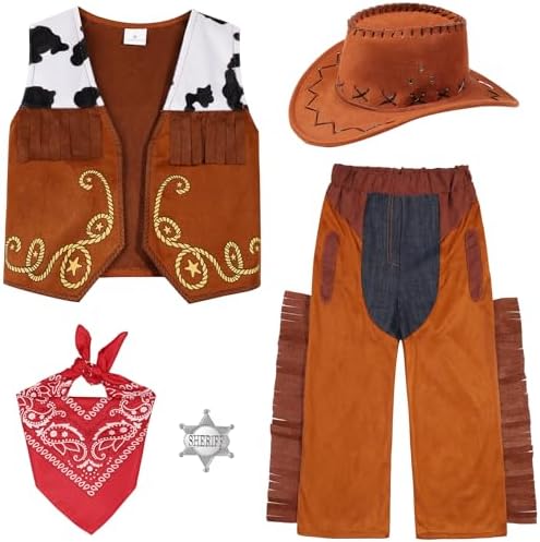 SIZGAROOT Cowboy Costume Kids Boys Toddler Cowboy Costume with Hat Halloween Party Dress Up