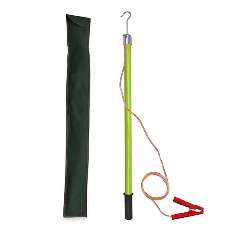 High Voltage Discharge Rod for Electrical Testing, 10 35 110 220 KV Splicing Epoxy Resin Pole w/Copper Wire and Grounding Clamp, Anti-electrocution(Green,35KV - 1.5m(59in))