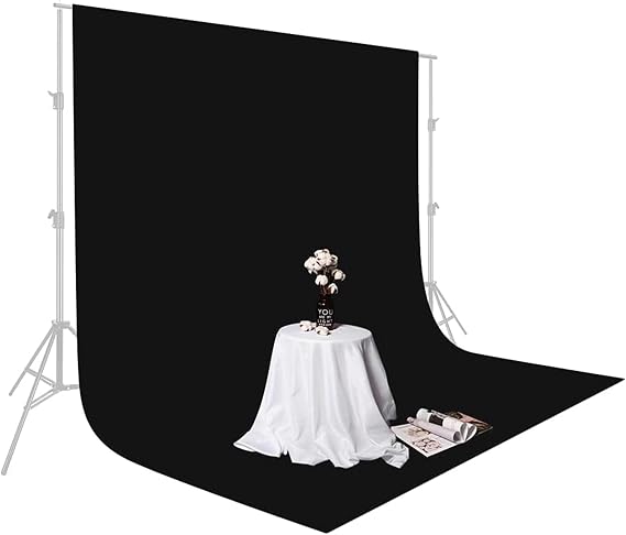 Black Backdrop, 5x6.5FT/1.5x2M Polyester Photo Background, Ideal for Photography, Online Meetings, Video Recording